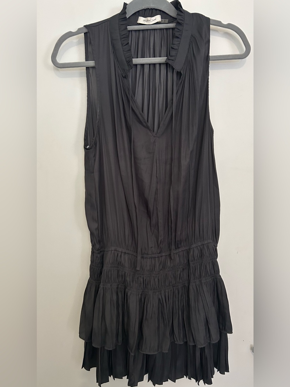 Gray Black Sleeveless V-Neck Tiered mini Dress - mustard seed